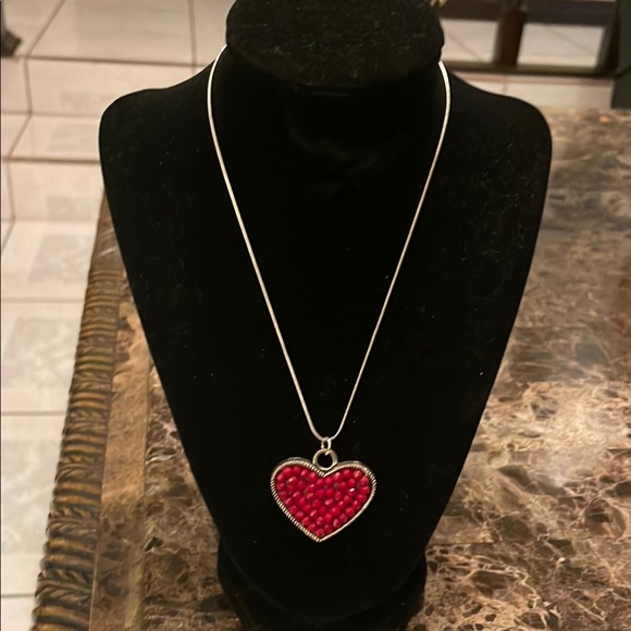 Heart Pendant Necklace - Red - Picture 1 of 3